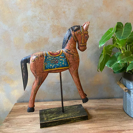 Hand Painted Wooden Horse on Stand