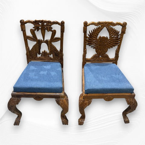 Handcarved Menagerie Rabbit and Owl Dining Chair Brown Set of 2