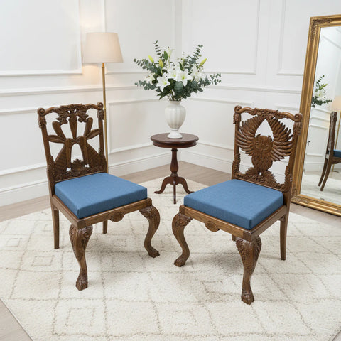Handcarved Menagerie Rabbit and Owl Dining Chair Brown Set of 2