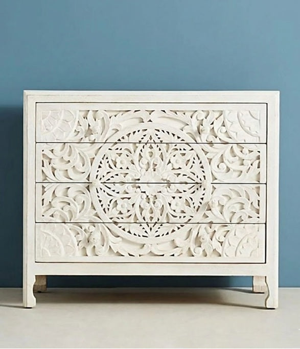 Luxury Handcarved Lombok 4 Drawer Dresser White