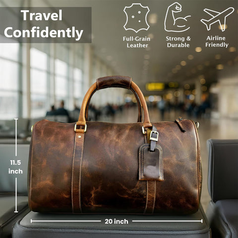 Harper Genuine Leather Duffle Bag Brown