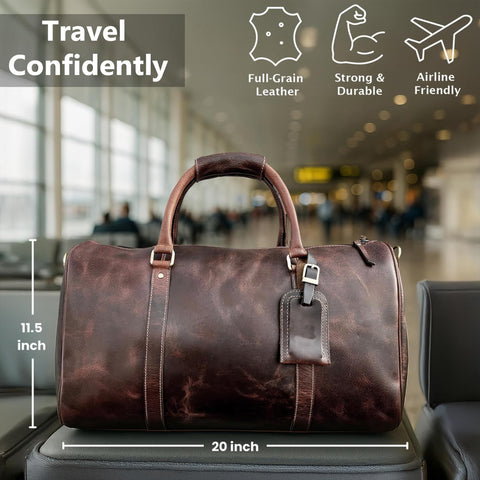 Harper Genuine Leather Duffle Bag Dark Brown