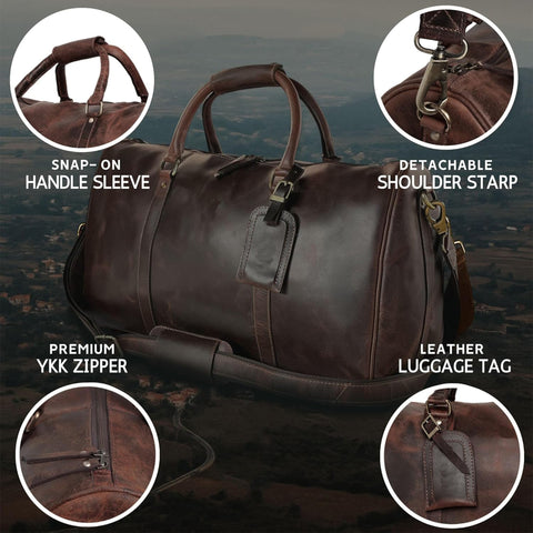 Harper Genuine Leather Duffle Bag Dark Brown