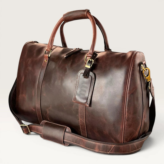 Harper Genuine Leather Duffle Bag Dark Brown