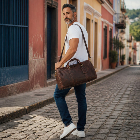 Harper Genuine Leather Duffle Bag Dark Brown
