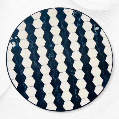 Hexa Inlay Side Table Blue