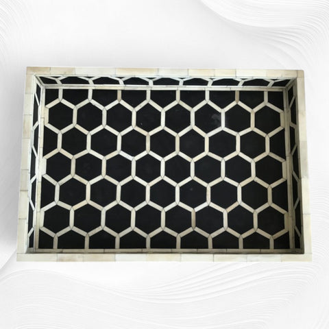 Honeycomb Bone Inlay Tray Black