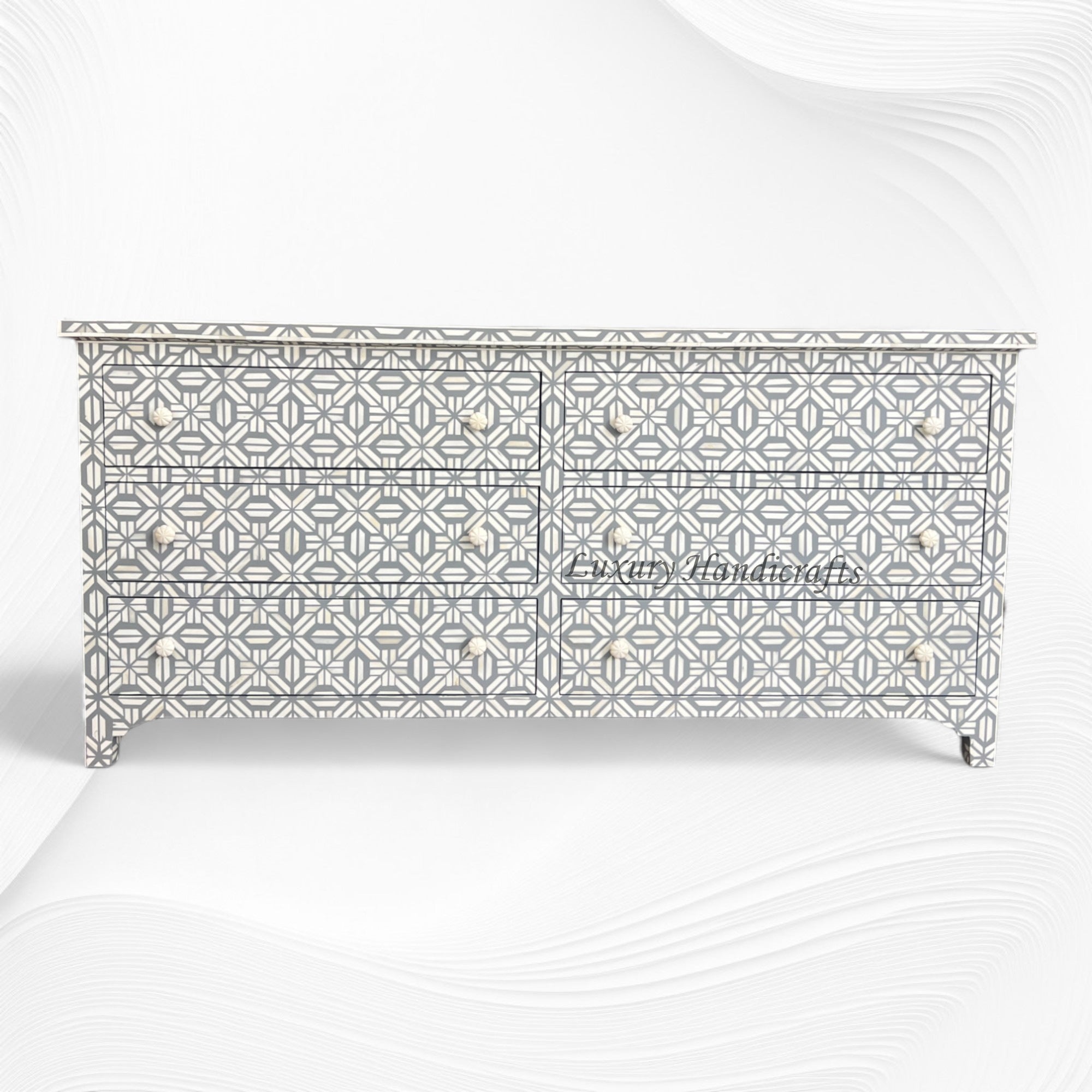 Hope Bone Inlay 6 Drawer Dresser Grey 4