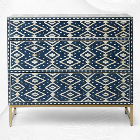 Ikat Bone Inlay 3 Drawer Dresser Indigo