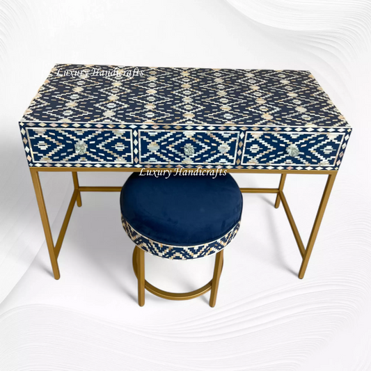 Ikat Mother of Pearl Inlay Inlay Vanity Set Blue