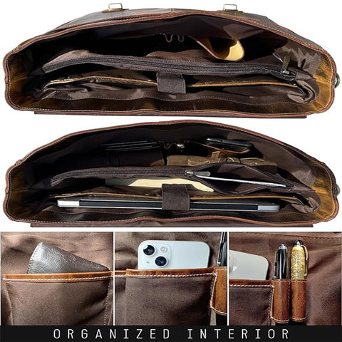 Jack 16" Leather Briefcase Laptop Messenger Bag Brown