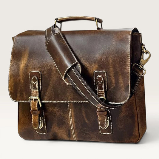Jack 16" Leather Briefcase Laptop Messenger Bag Brown