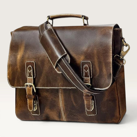 Jack 16" Leather Briefcase Laptop Messenger Bag Brown
