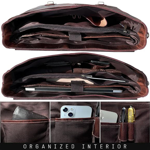 Jack 16" Leather Briefcase Laptop Messenger Bag Mulberry