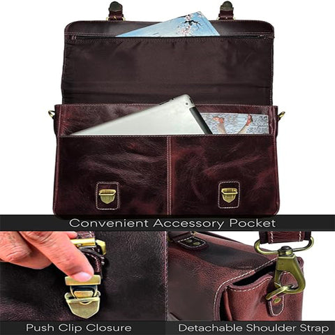 Jack 16" Leather Briefcase Laptop Messenger Bag Mulberry