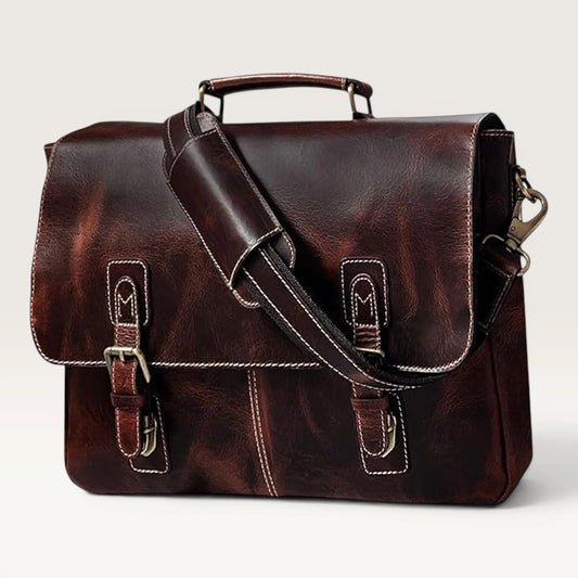 Jack 16" Leather Briefcase Laptop Messenger Bag Mulberry