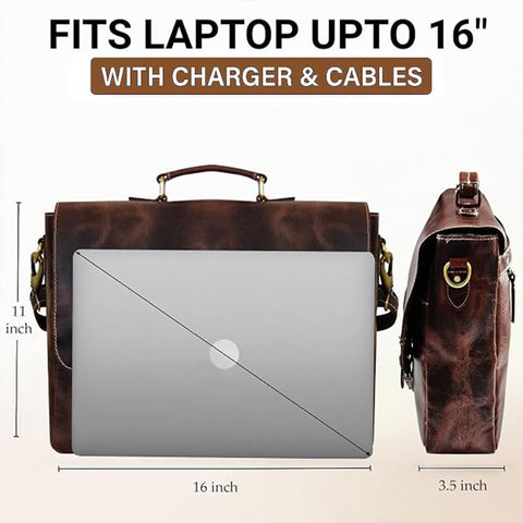 Jack 16" Leather Briefcase Laptop Messenger Bag Mulberry