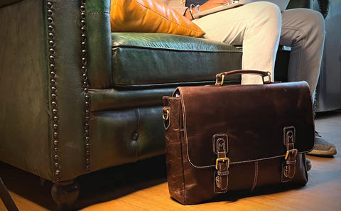 Jack 16" Leather Briefcase Laptop Messenger Bag Mulberry