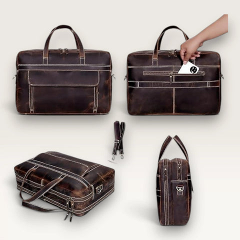James Genuine Leather 16" Briefcase Brown