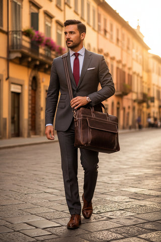 James Genuine Leather 16" Briefcase Brown
