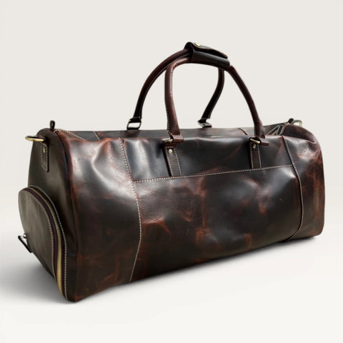 Javier Full Grain Leather Duffel Bag Men's with Shoe Compartment