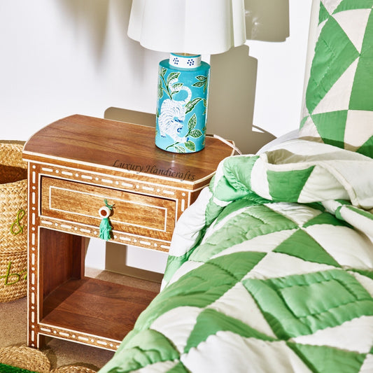 Jiya Mango Wood Inlay Bedside 1 Drawer