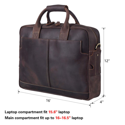John Genuine Full Grain Leather Men's 16 Inch Laptop Briefcase