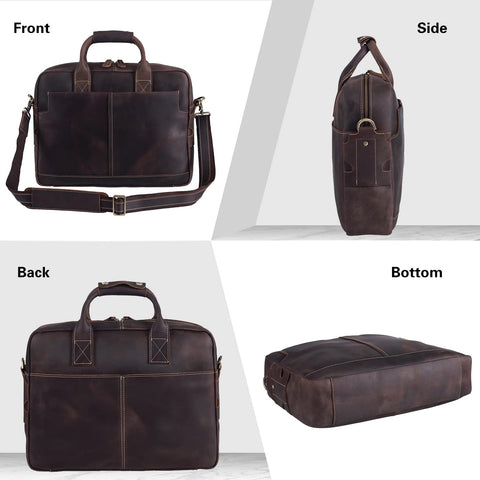 John Genuine Full Grain Leather Men's 16 Inch Laptop Briefcase
