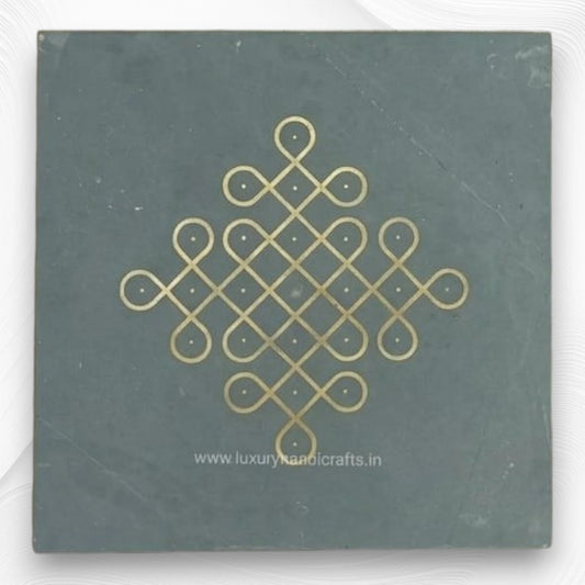 Kota Stone Marble Kolam Brass Inlay Floor Tile