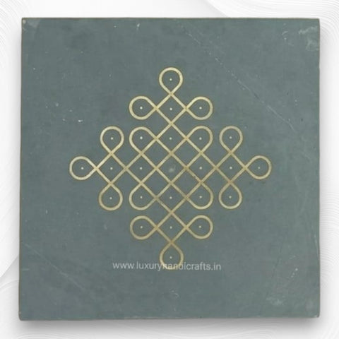 Kota Stone Marble Kolam Brass Inlay Floor Tile