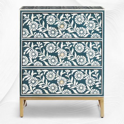 Lalita Bone Inlay Nightstand Teal Green | Green Bedside Table
