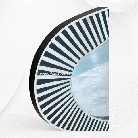 Large Abstract Bone Inlay Wall Mirror Black