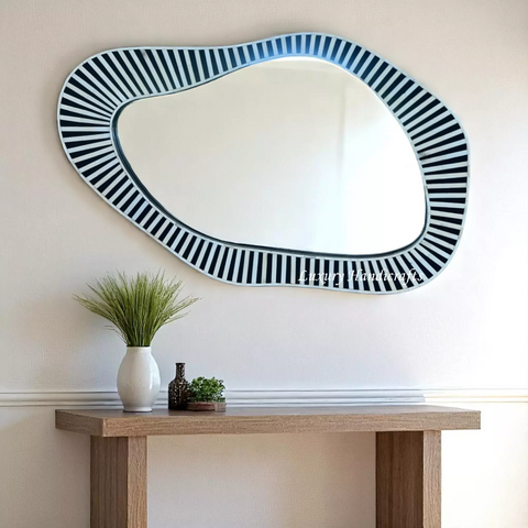 Large Abstract Bone Inlay Wall Mirror Black