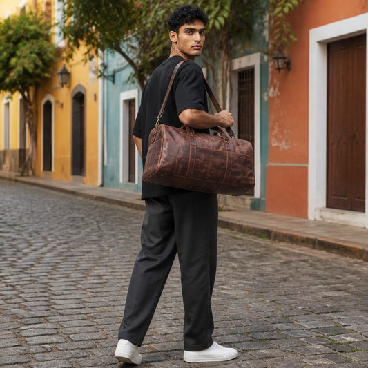 Levi Genuine Leather Duffle Bag Dark Brown