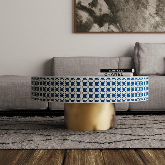 Lisa Mother of Pearl Inlay Oval Coffee Table Indigo