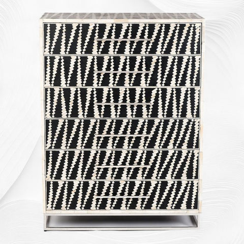 Malawi Bone Inlay 6 Drawer Tallboy Black
