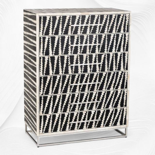 Malawi Bone Inlay 6 Drawer Tallboy Black