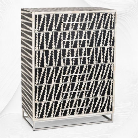 Malawi Bone Inlay 6 Drawer Tallboy Black