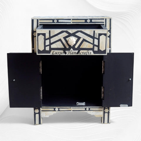 Marrakesh Bone Inlay Bedside Black