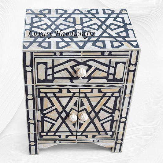 Marrakesh Bone Inlay Bedside Black