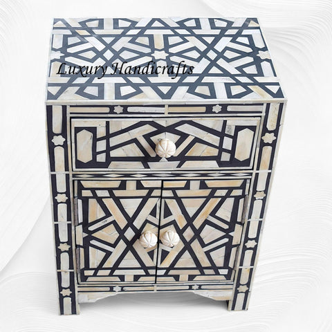 Marrakesh Bone Inlay Bedside Black