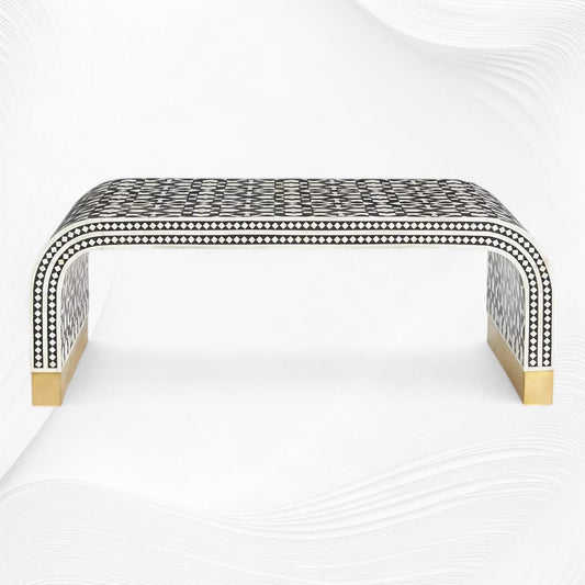 Moroccan Inlay Waterfall Coffee Table Black | Black And White Bone Inlay Coffee Table