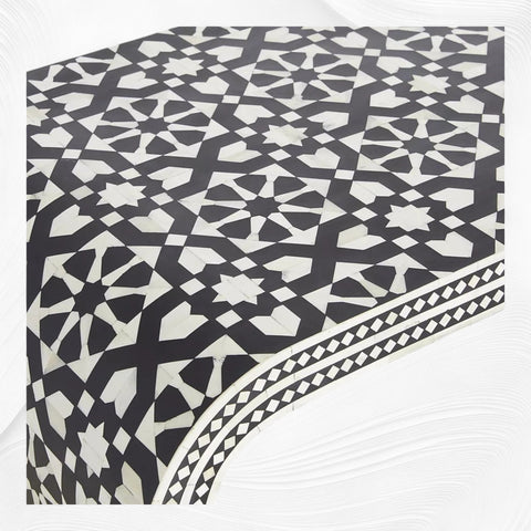 Moroccan Inlay Waterfall Coffee Table Black | Black And White Bone Inlay Coffee Table