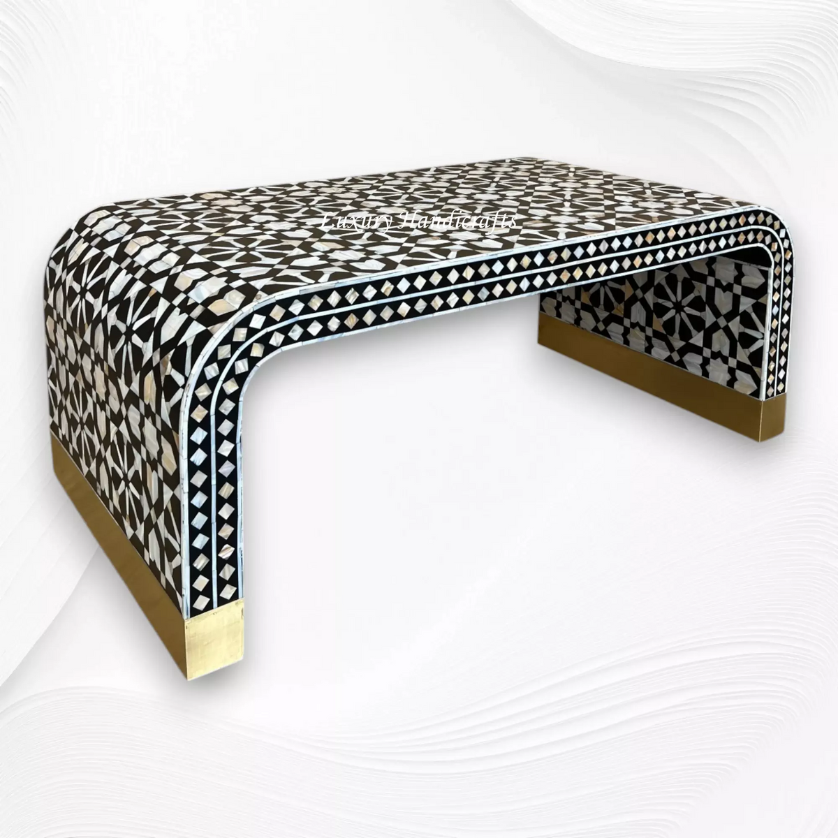 Moroccan MOP Inlay Waterfall Coffee Table Black