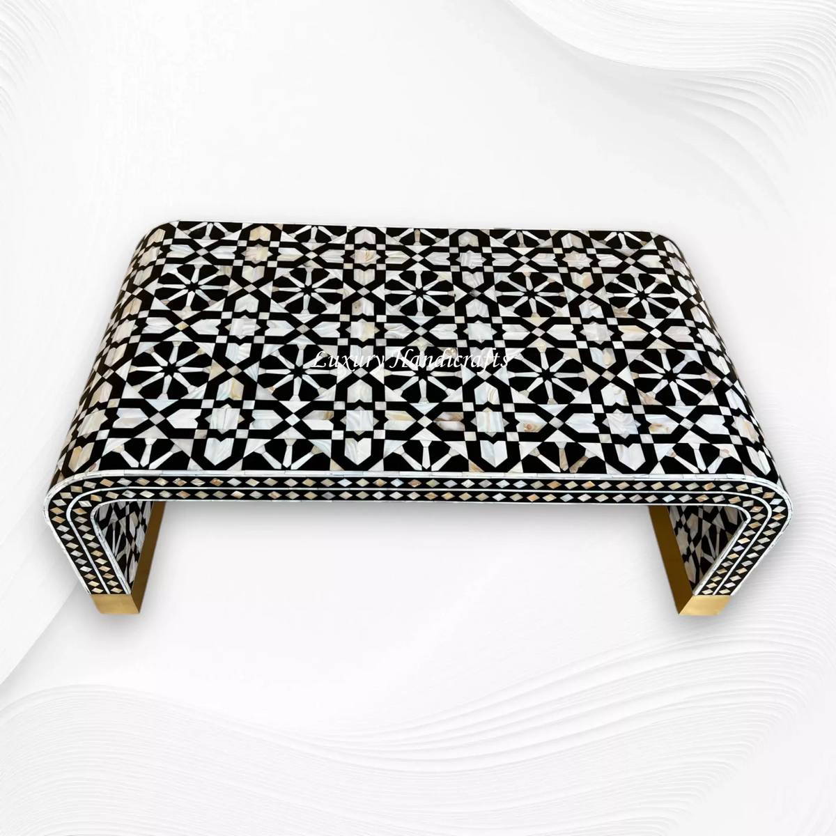 Moroccan Inlay Waterfall Coffee Table Black | Black And White Bone Inlay Coffee Table