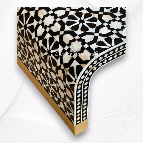 Moroccan Inlay Waterfall Coffee Table Black | Black And White Bone Inlay Coffee Table