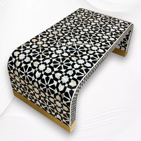 Moroccan Inlay Waterfall Coffee Table Black | Black And White Bone Inlay Coffee Table