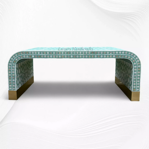 Moroccan MOP Inlay Waterfall Coffee Table Green