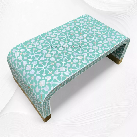 Moroccan Inlay Waterfall Coffee Table Green | Bone Inlay Coffee Tables
