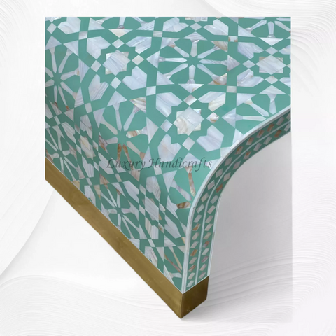 Moroccan MOP Inlay Waterfall Coffee Table Green